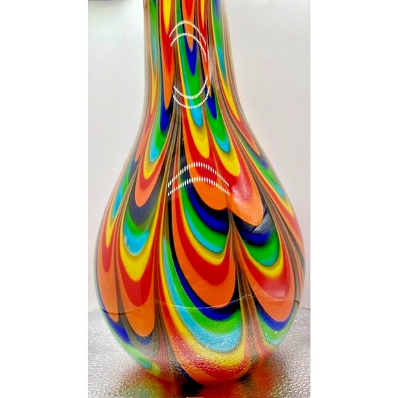 Art Glass Vase Modern Studio Swags & Red Interior 12" x 5" - 7 lbs - Picture 4 of 8